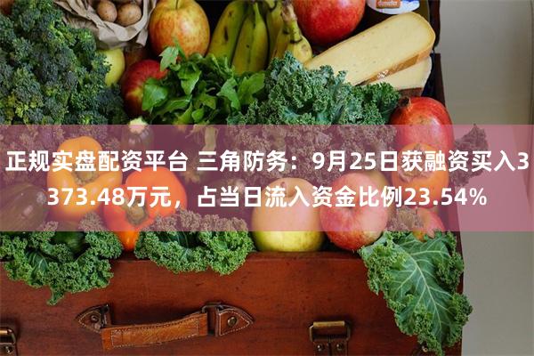 正规实盘配资平台 三角防务：9月25日获融资买入3373.48万元，占当日流入资金比例23.54%